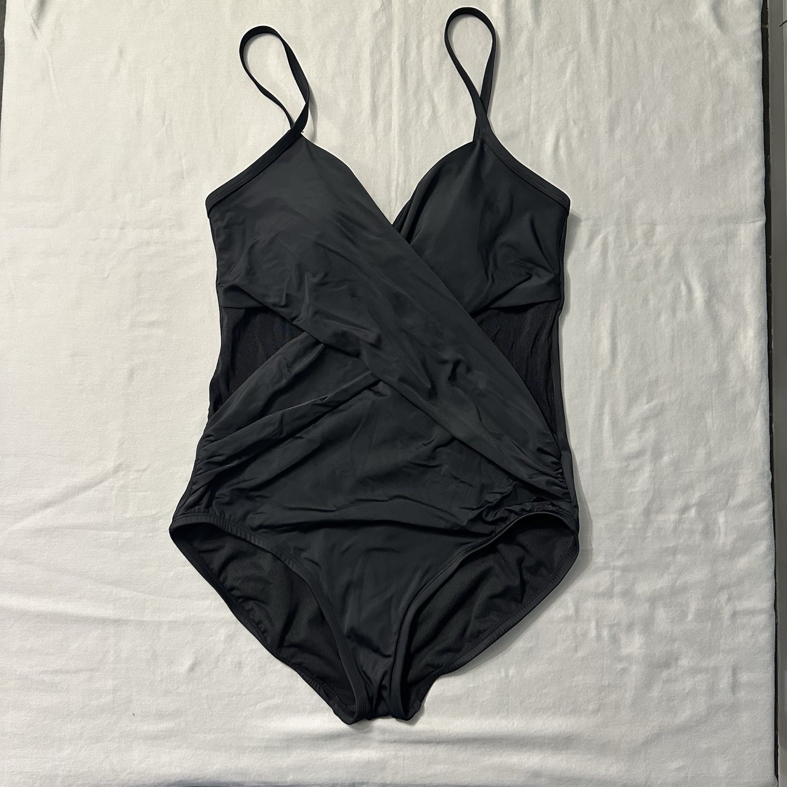 Embrace Your Curves Miracle Brands Swimsuit Womens L 12-14 Black One Piece Mesh