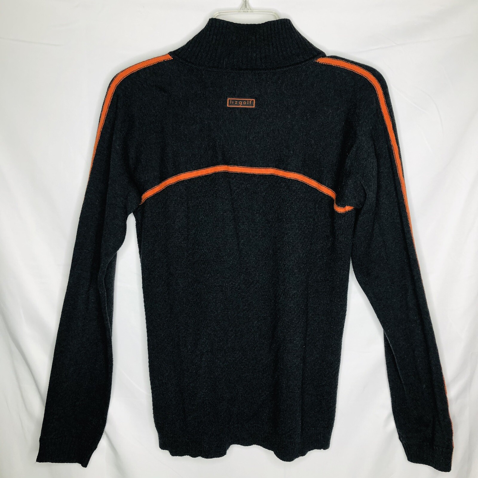 Liz Golf sweater Woman’s Small Charcoal Gray Orange Piping Cotton Nylon Full Zip