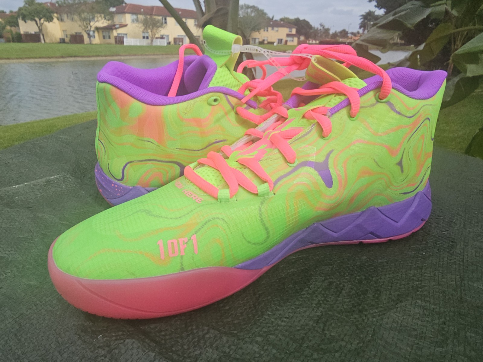 Size 13 Puma MB.01 Men Basketball Shoe Green/Pink/Purple LaMelo Ball 310437 01