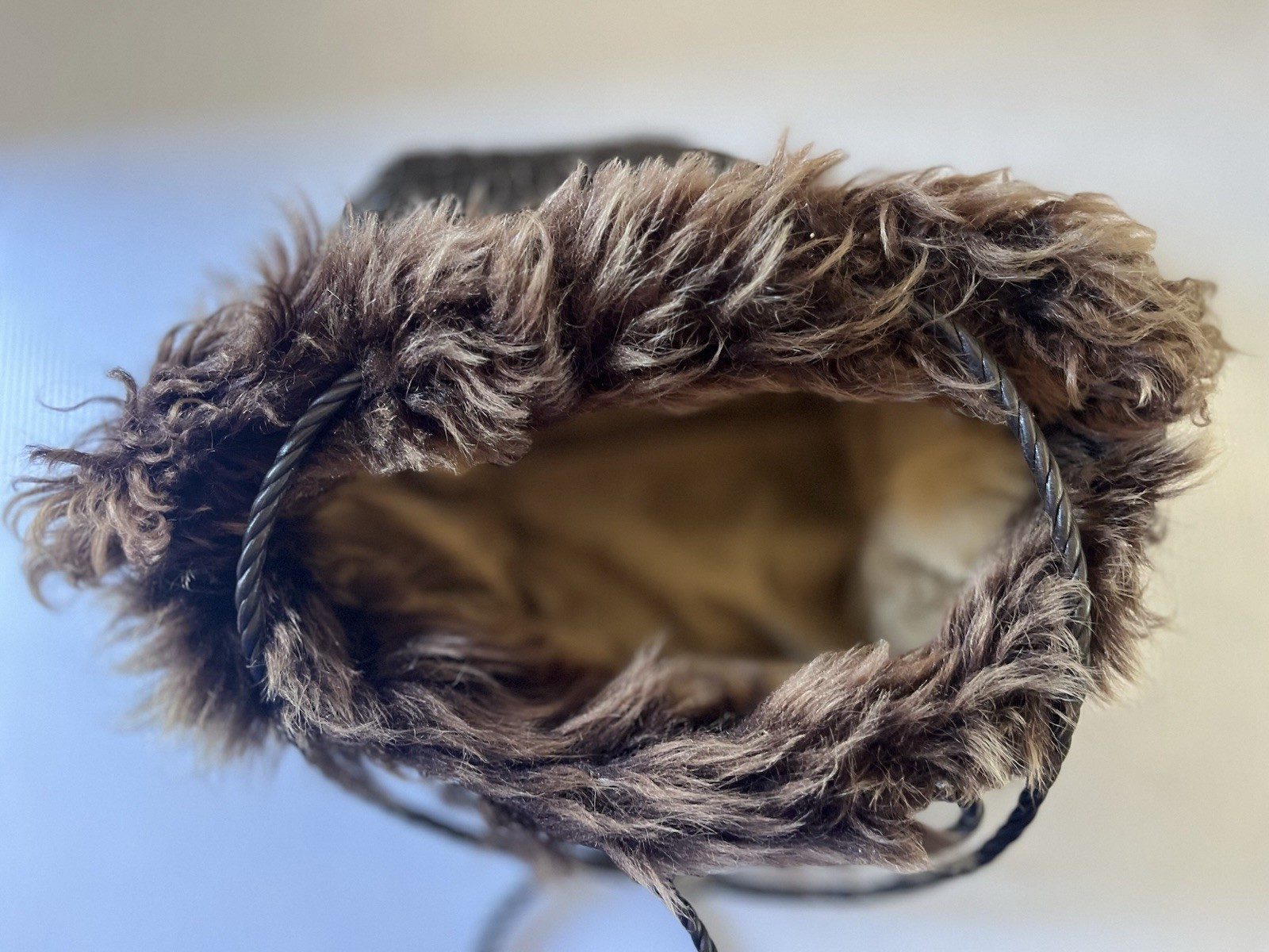 Falor Le Borse Leather Brown Woven Purse w/ Faux Fur Made in Italy SALE!