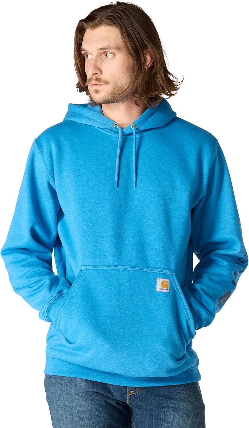 Men’s Pull On Sweatshirt Long Sleeve Hooded Neck Horizon Blue Heather Cotton