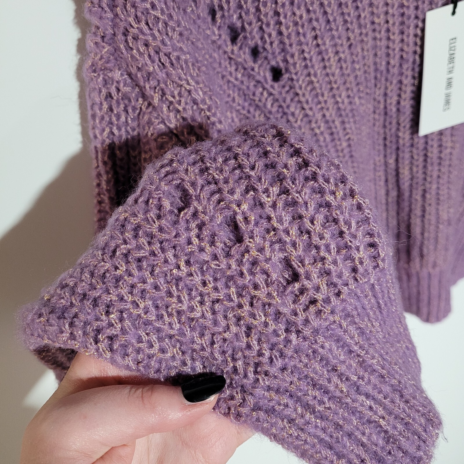 Elizabeth and James Open Stitch Crew Neck Cropped Sweater Purple Women’s Medium