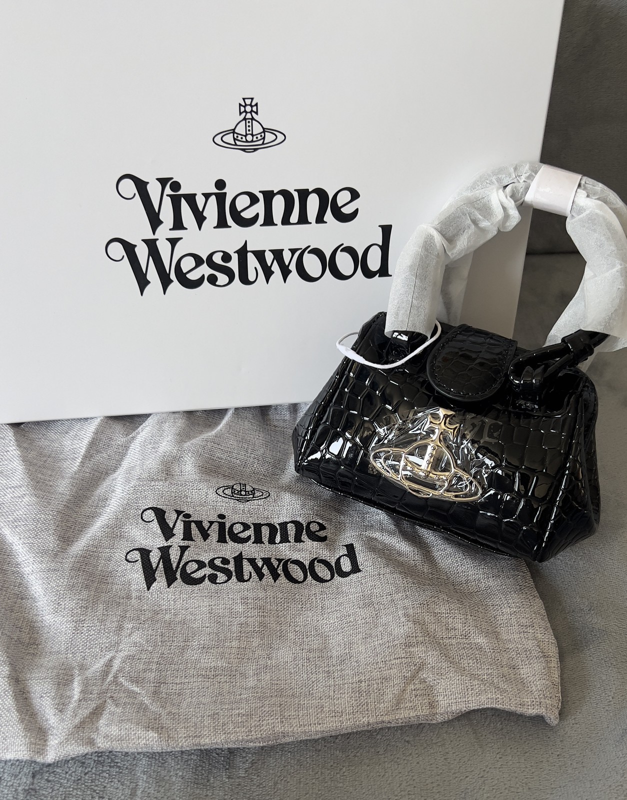 Vivienne Westwood Mini Croc Embossed Bag Black Handbag