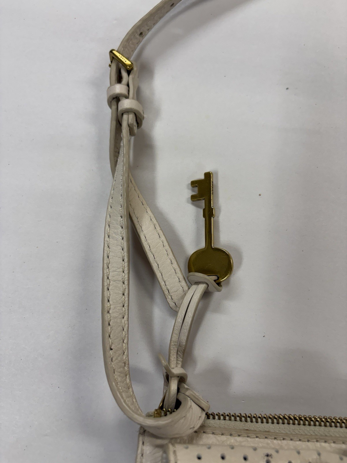 Fossil Leather Crossbody Bag Cream Ivory Pebbled Small Purse Gold