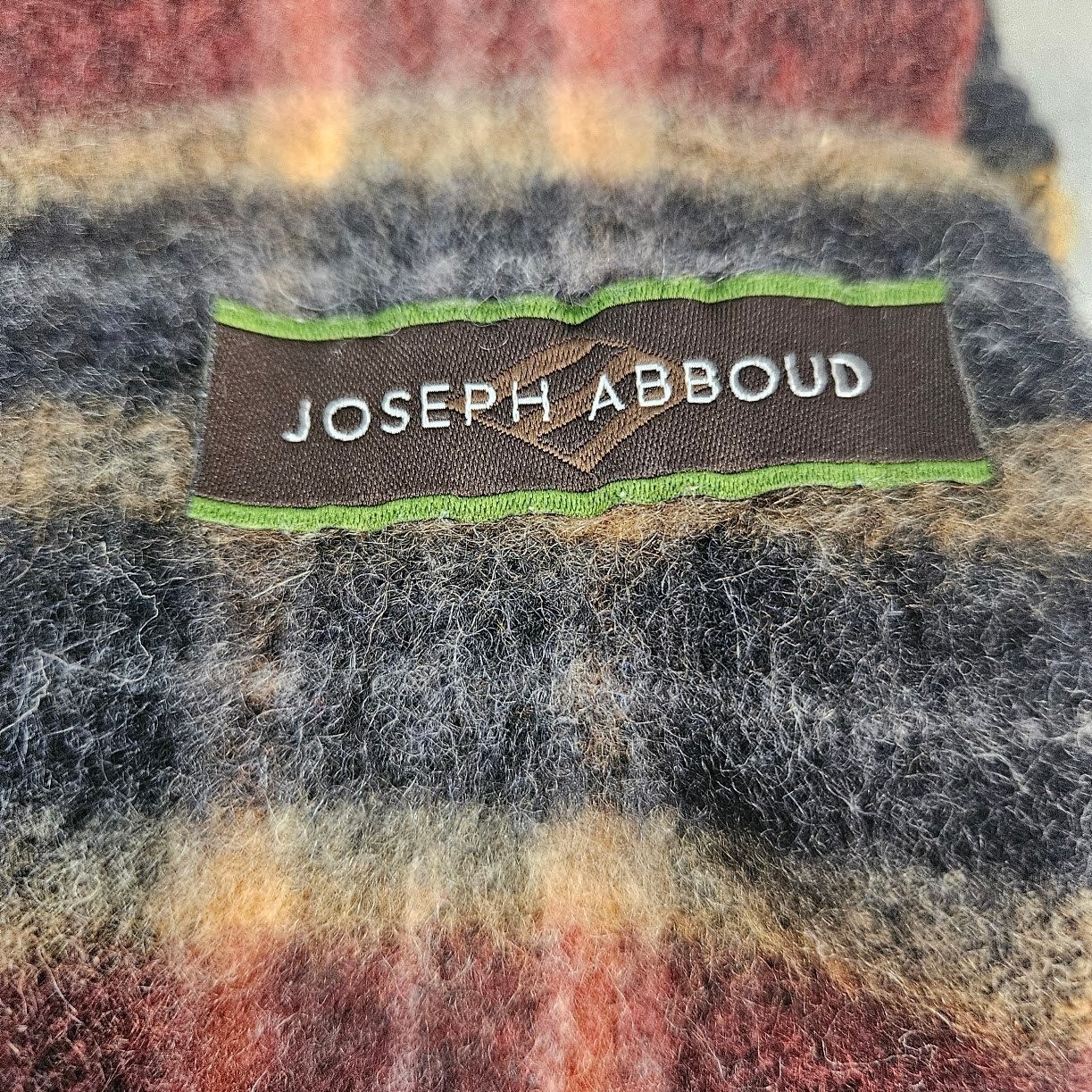 Joseph Abboud 100% Cashmere Plaid Scarf Burgundy Orange Made in Germany Vintage