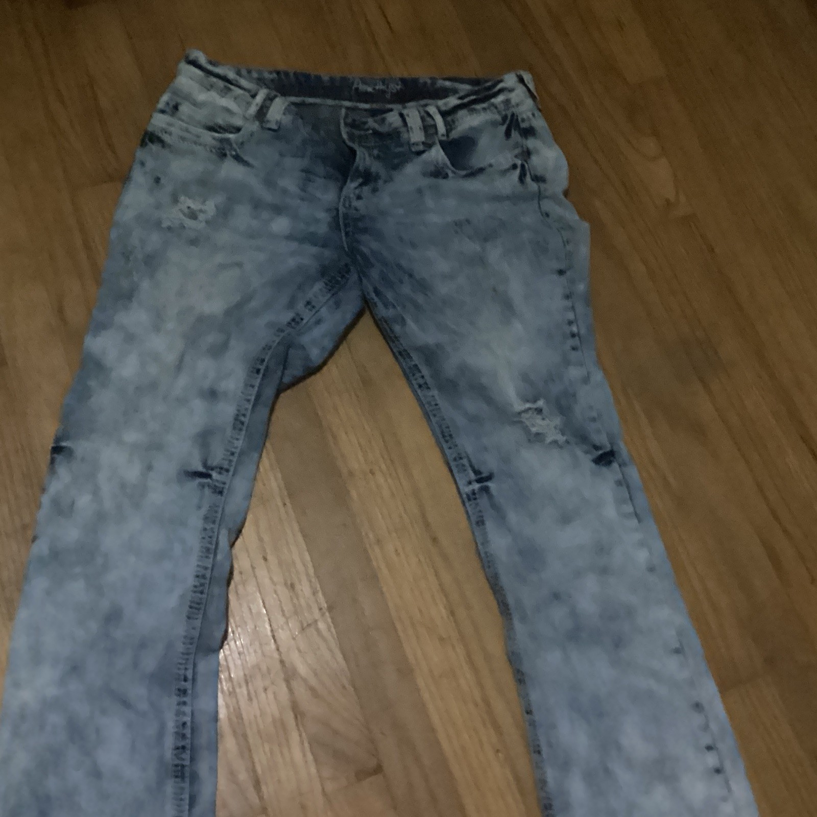 Amethyst Blue Acid Wash Distressed Skinny Denim Jeans Women’s Juniors 5-Pocket