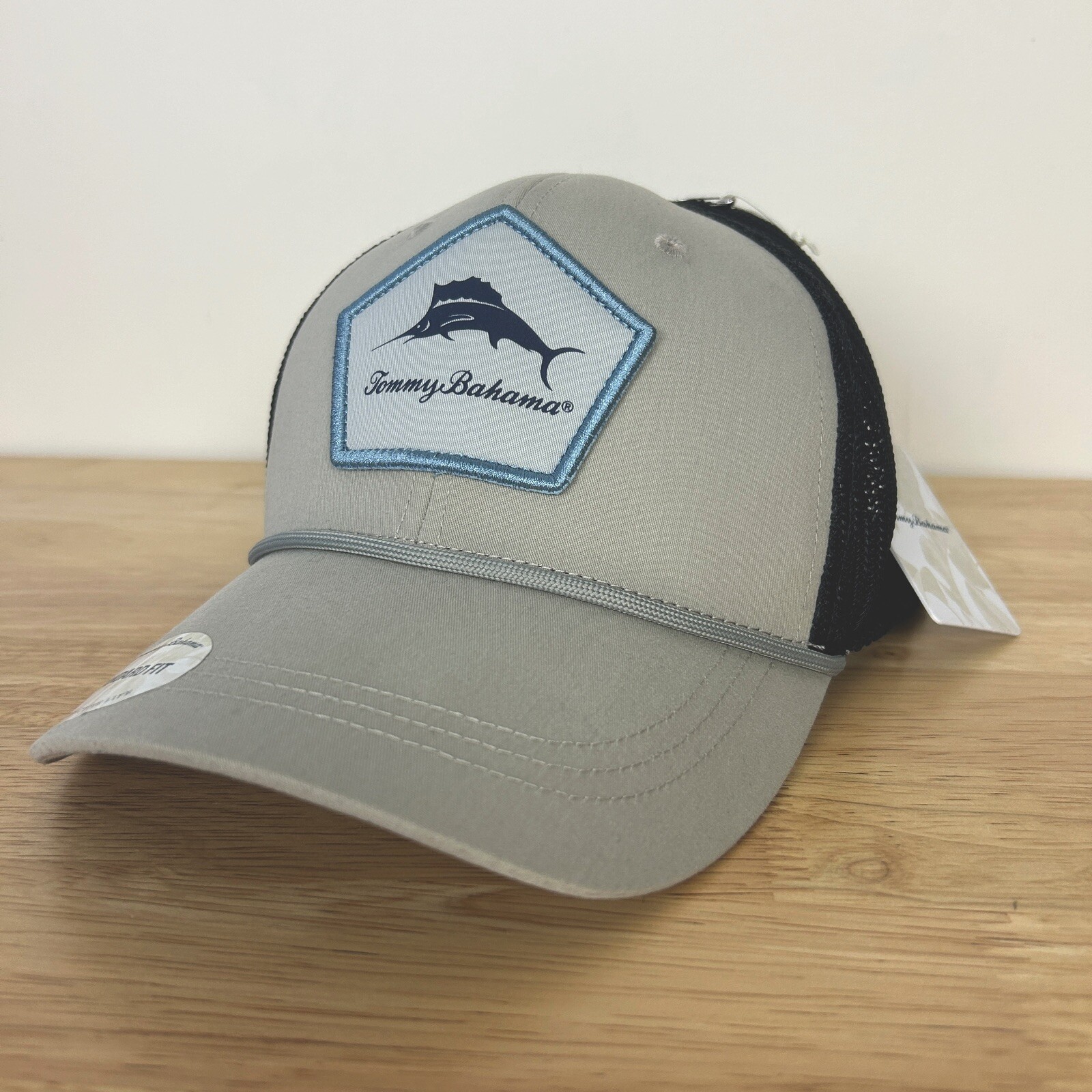 NEW Tommy Bahama Marlin Patch Trucker Snapback Mesh Hat Cap Grey +Black One Size