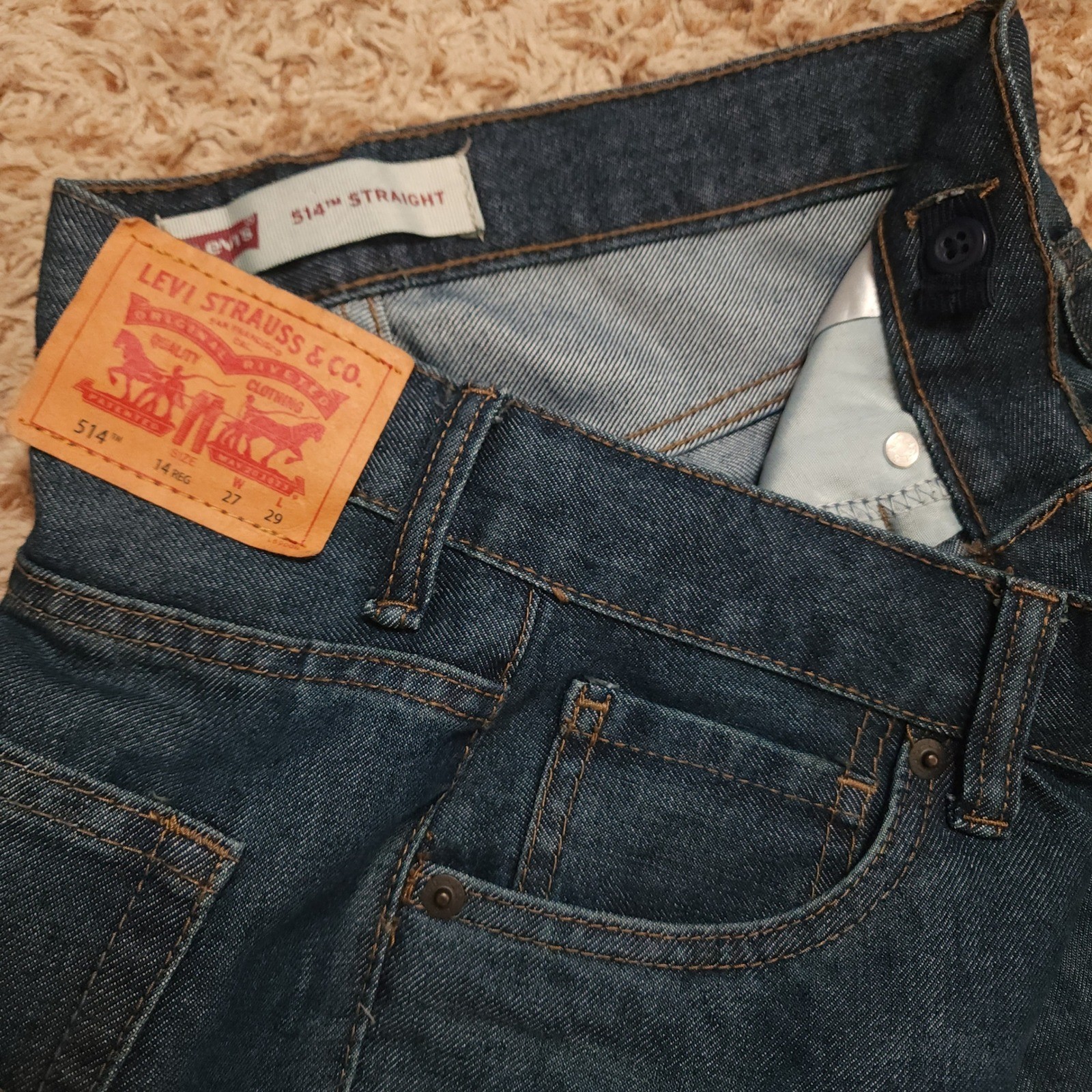 Levi’s 514 Straight Jeans Mens 14 Reg W27 L29 Dark Wash Blue Denim Stretch