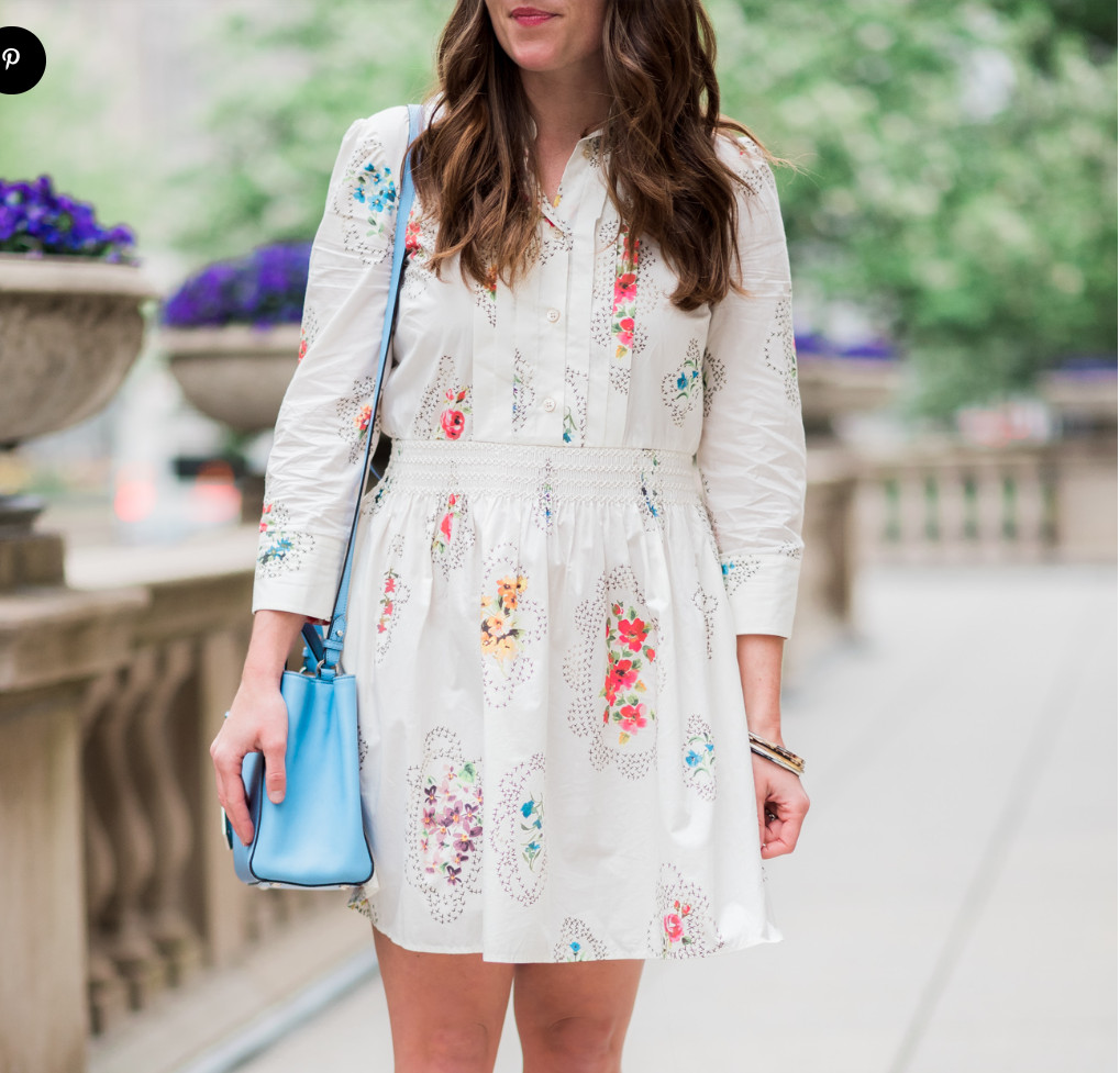 Red Valentino Floral Print Smocked Long Sleeve Mini Shirt Dress sz 48 Pre-owned