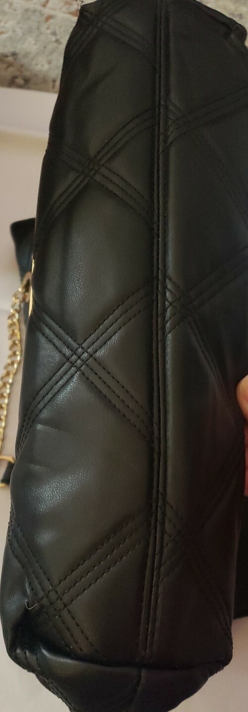 Betsey Johnson XO Phoebe Nylon Shoulder Bag Quilted chain strap Black