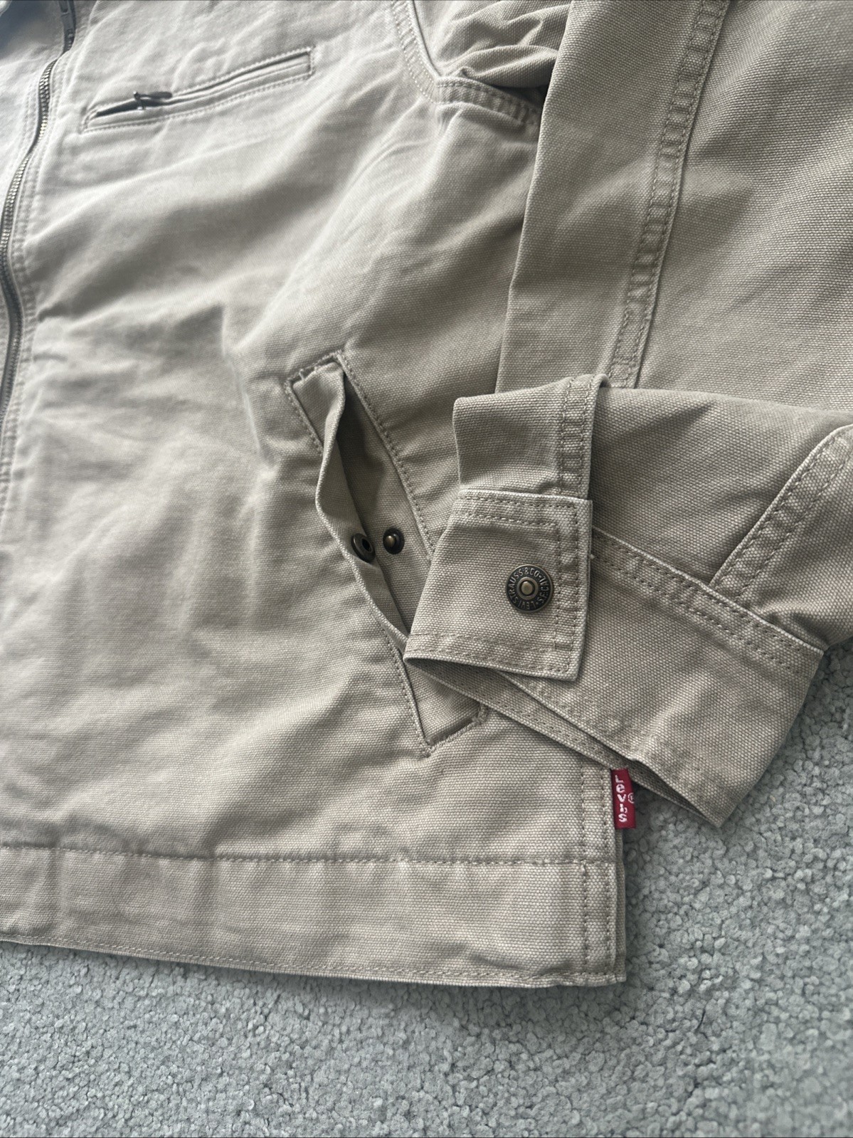 Levi’s Mechanics Full Zip Light WT Canvas Beige Tan Garage Jacket Medium