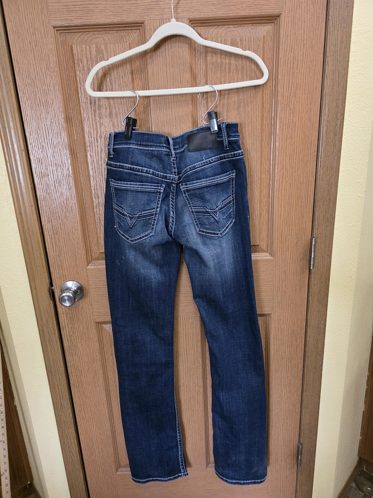 BKE Aiden Jeans Mens 30×36 Blue Medium Wash Slim Straight Denim Contrast Stitch