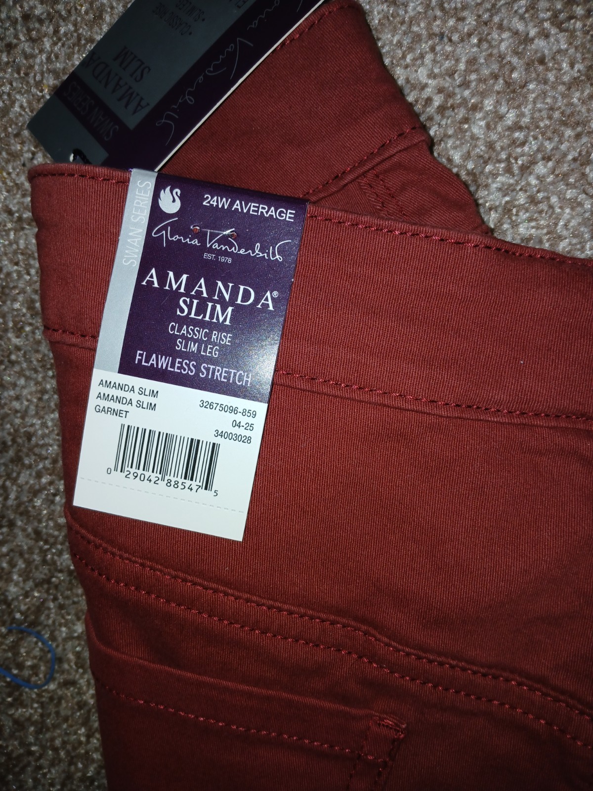 Gloria Vanderbilt Swan Series Amanda Slim Stretch Pants! Sz 24W! NWT’s