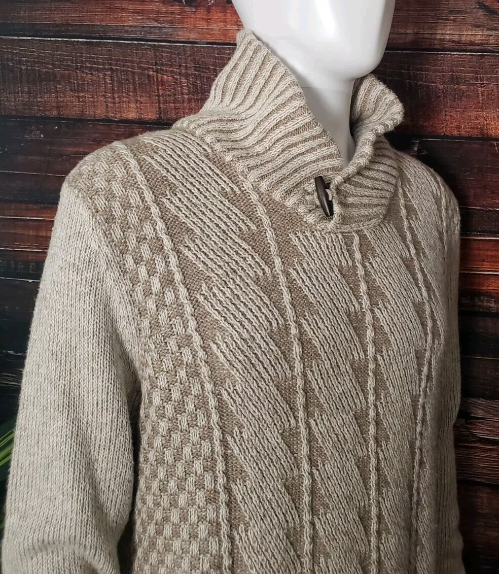 Method Sweater Size Large Beige Textured Knit Shawl Collar Toggle Button