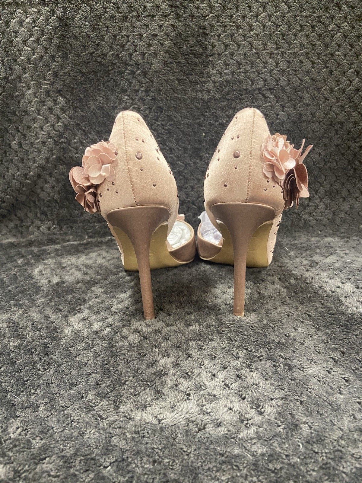 Charles by Charles David Taupe Satin Chiffon Floral Studded Stiletto Pumps 7.5M