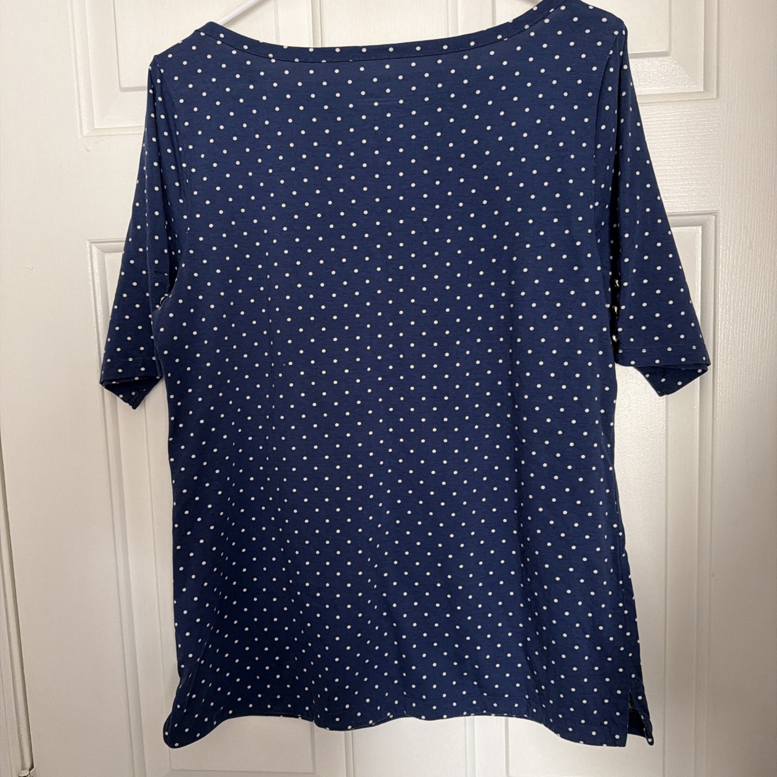 Talbots Women’s Size L Short Sleeve Polkadot Blue & White 100% Pima Cotton ￼￼