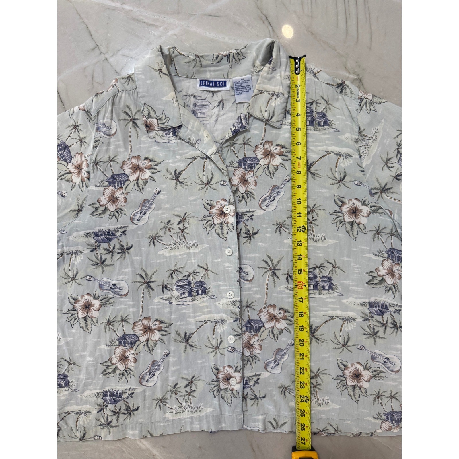 Erika II & Co Womens 3X Tropical Hawaiian Shirt Sage Green Cotton Rayon Blend 79