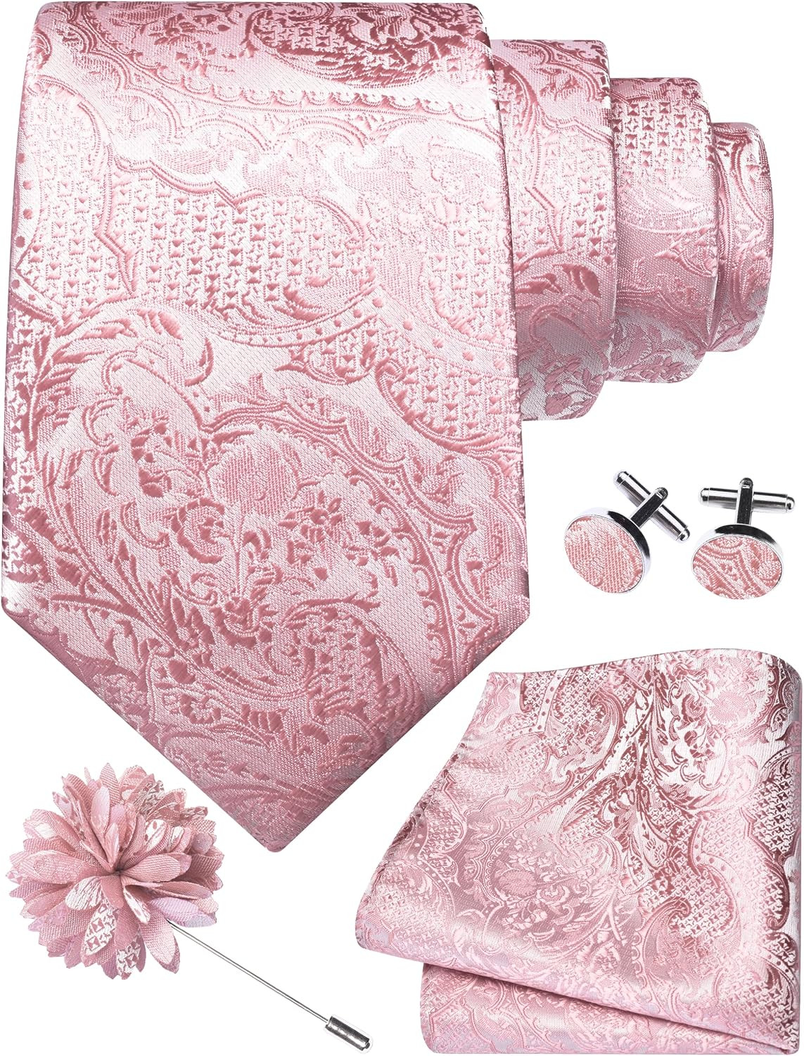 8Cm Paisley Tie Set for Men Necktie Lapel Pin Pocket Square Cufflinks Set for Me