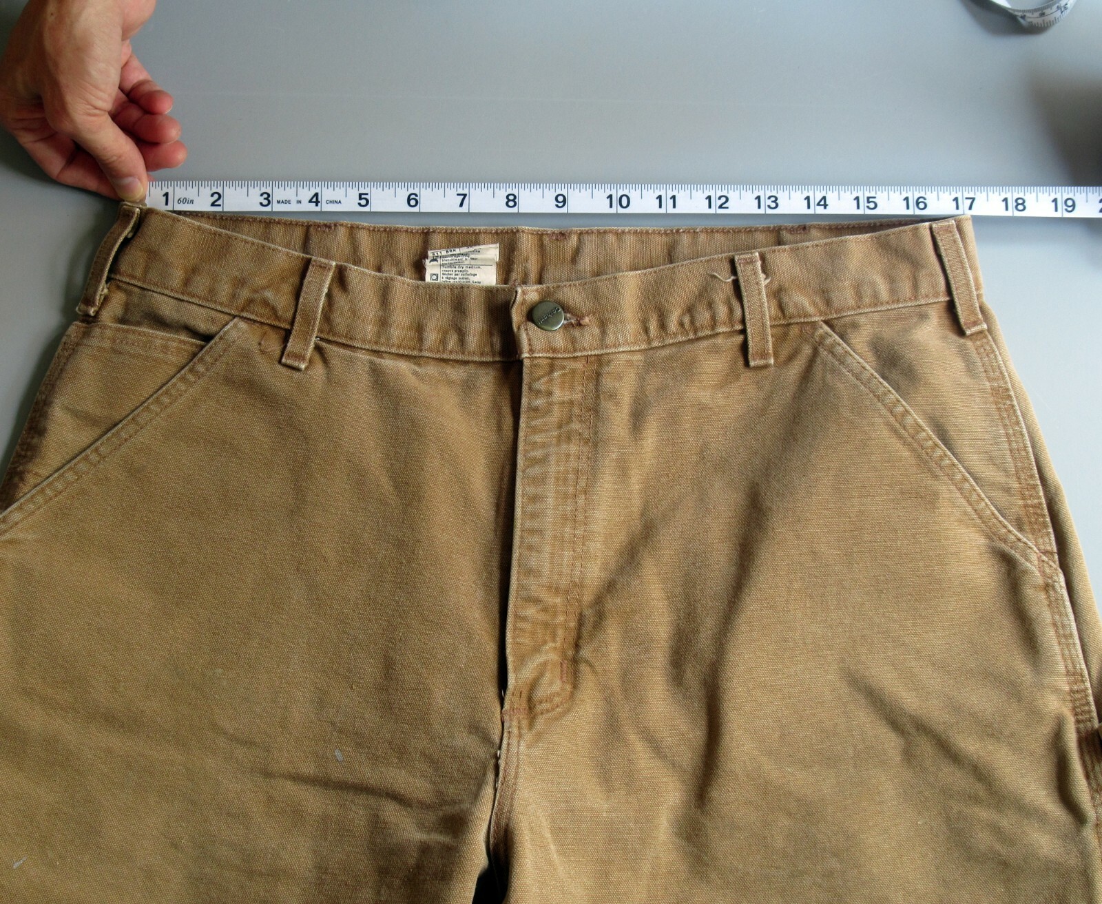 Vtg Carhartt Carpenter Work Pants Distressed Stained Tag 35×34 Measure 34 x 33.5