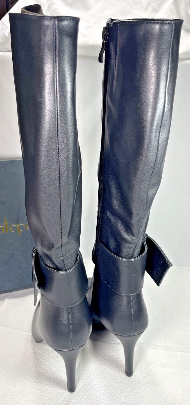 Modatope Knee High Boots Womens 9.5 Black Faux Leather Pointed Toe NEW