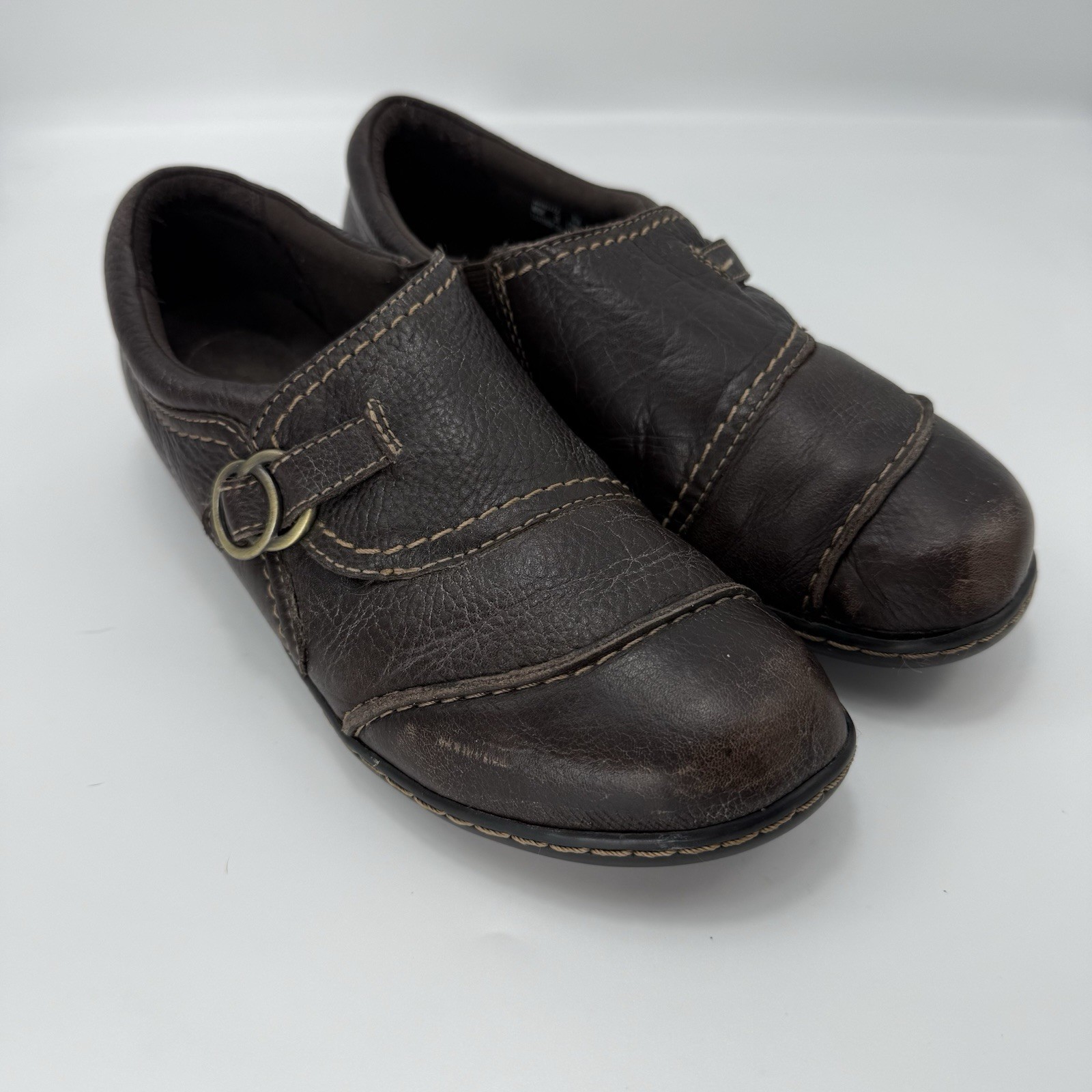 Clarks Ashland Indigo Brown Leather Casual Slip On Loafers Ladies Size 8.5