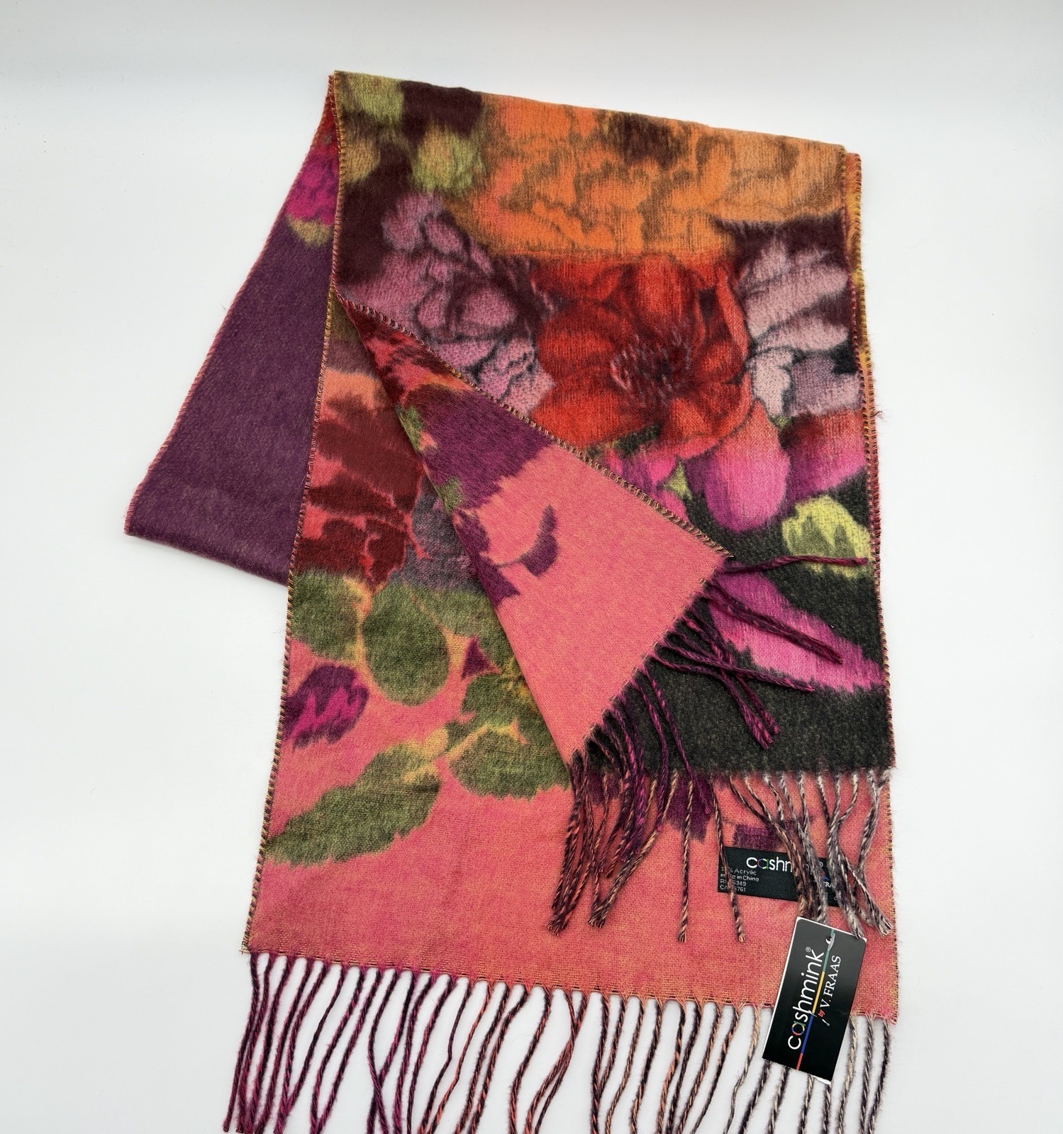 FRAAS CASHMINK floral fringe women’s winter scarf wrap – Orange /Pink