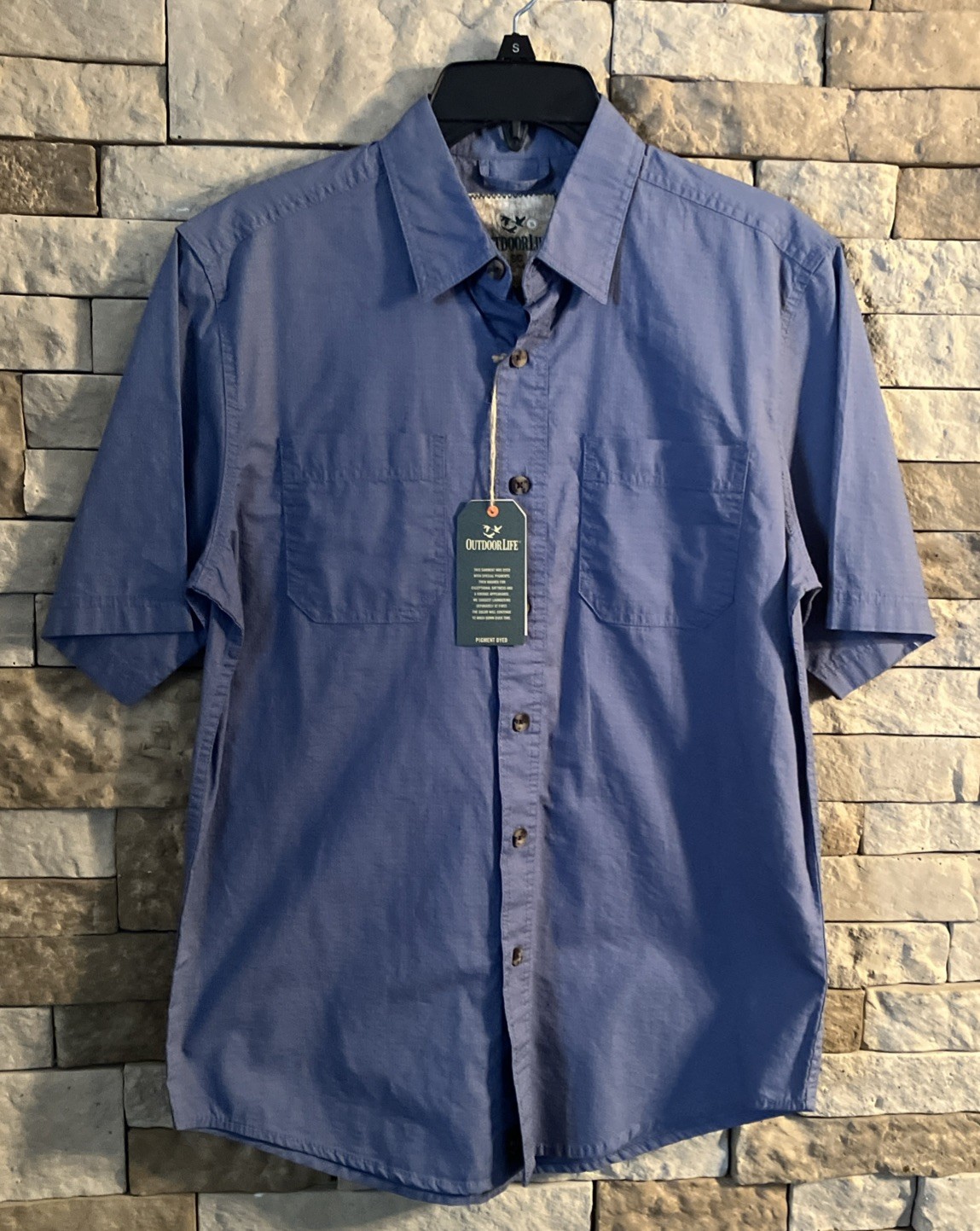 Men’s Outdoor Life Rip Stop Blue Button Up 100% Cotton 2 Pocket Sz Small NWT