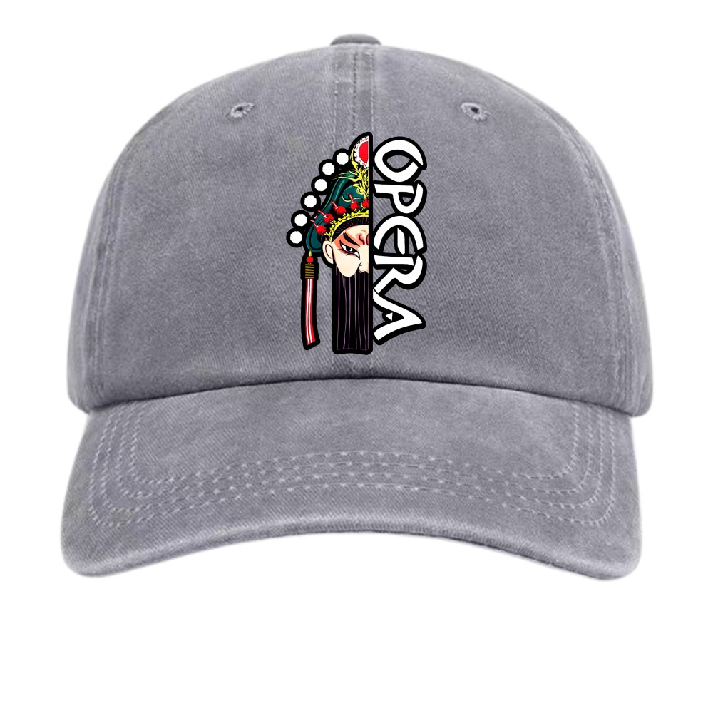 Oriental Peking Opera Split Mask OPERA Vintage Washed Streetwear Baseball Cap