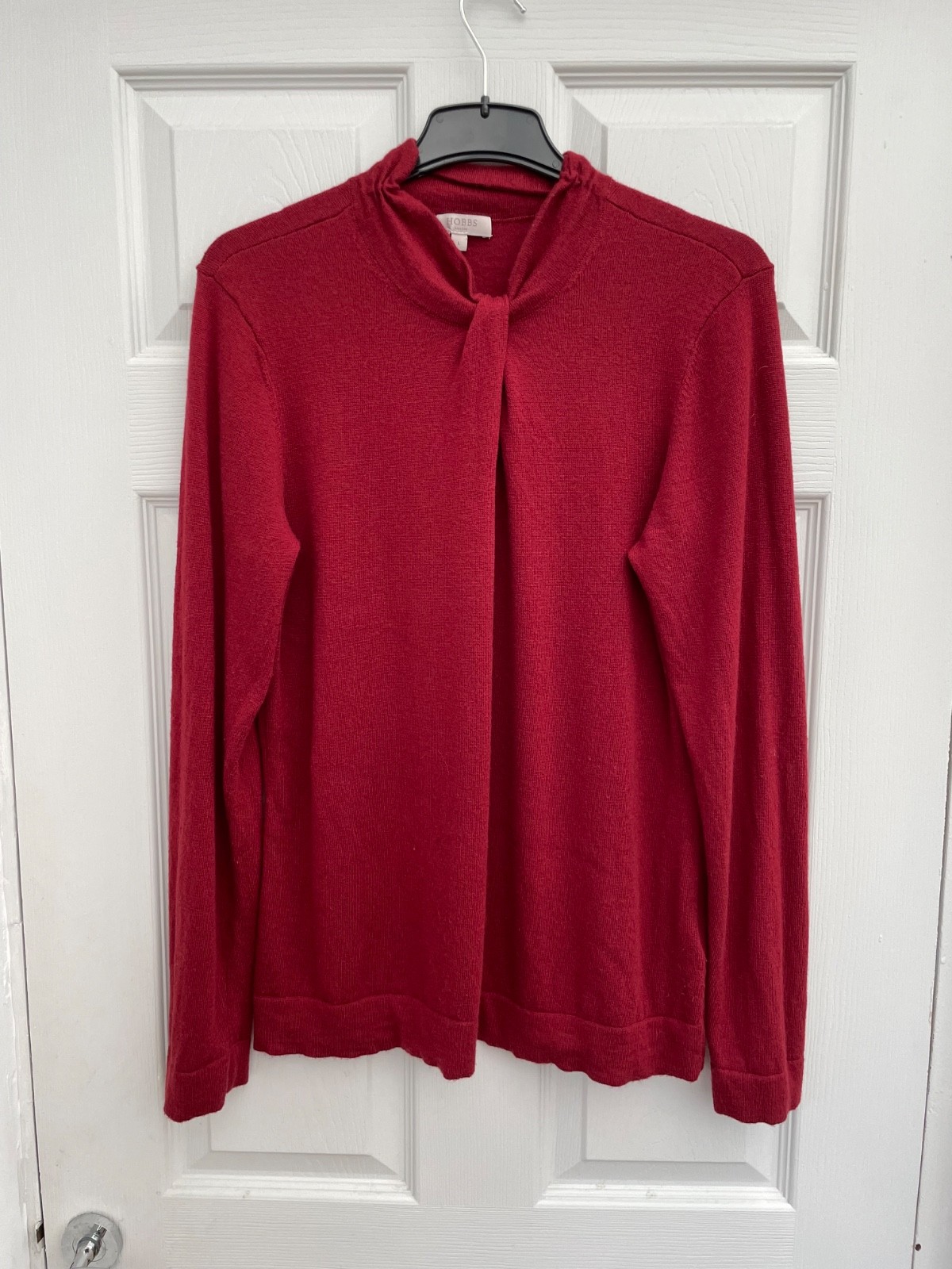 HOBBS Deep Red Maroon 32% Wool & Cashmere High Twist Neck Jumper Sz L 14 Exc Con