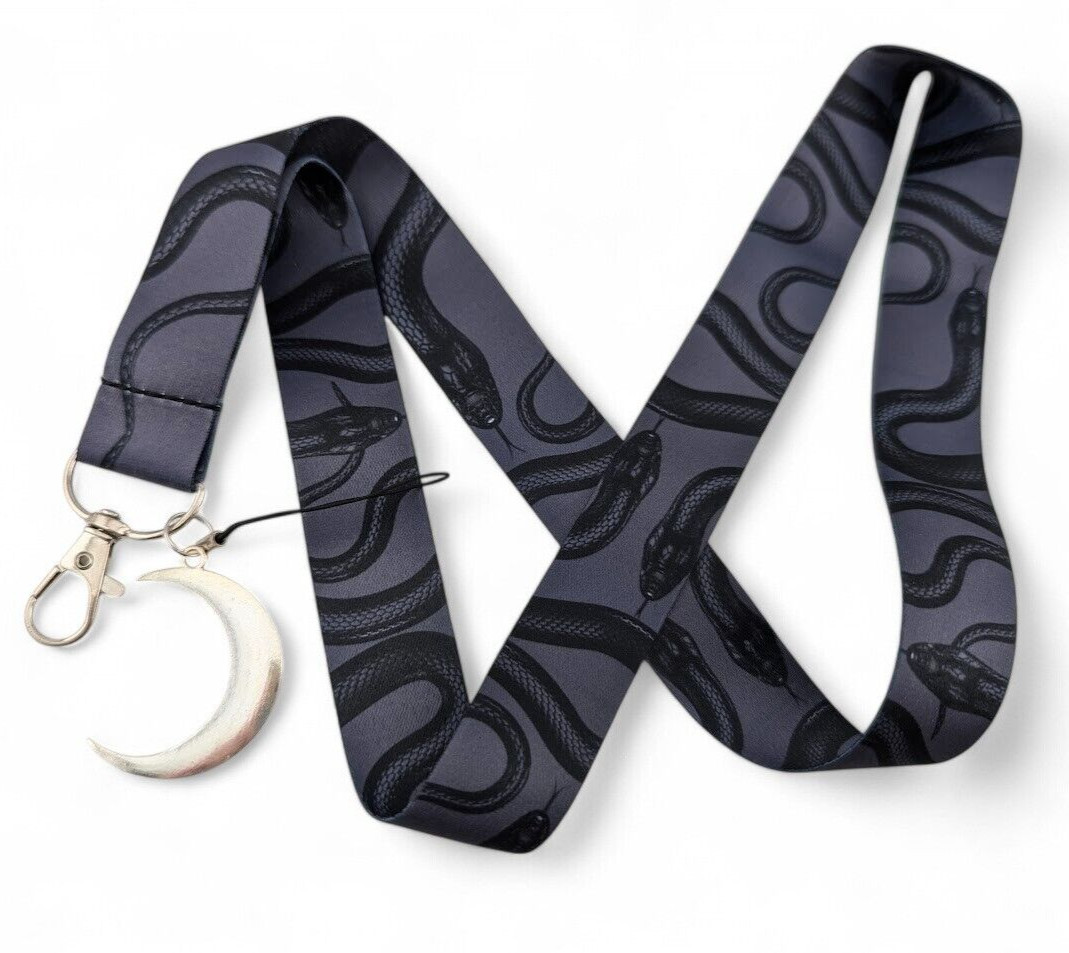SNAKES LANYARD occult serpent neck strap crescent moon key ring ID tag gothic 4W