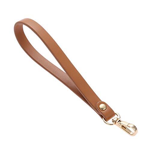 15 * 0.8cm Short Purse Strap Genuine Leather Wristlet Keychain Handle Rope Tan