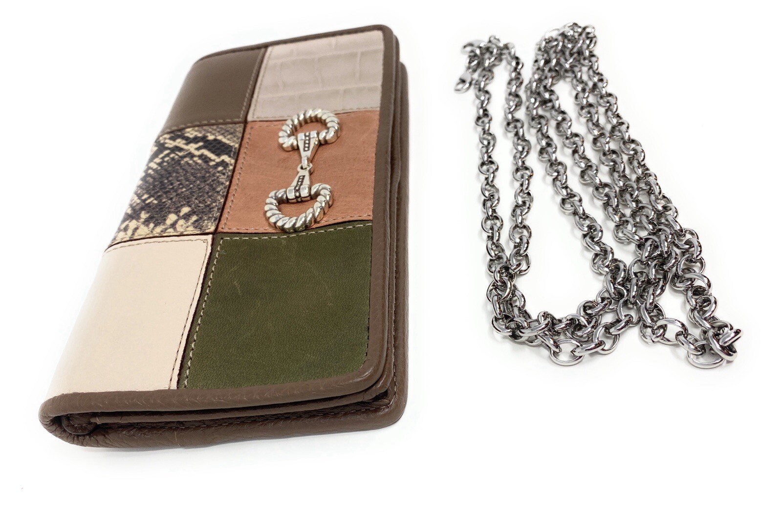 BRIGHTON “OFF THE GRID” ROCKMORE HORSE BIT EMBLEM PATCHWORK CROSSBODY WALLET