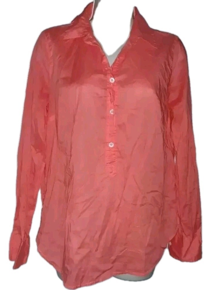 J Crew Button Up Shirt Womans Size 4 Coral Long Sleeves