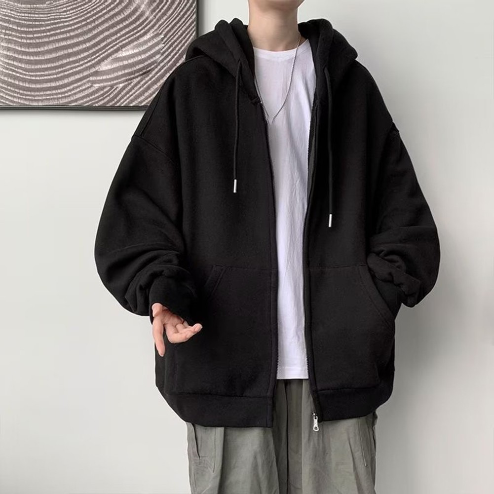 Men Polyester Spandex Blend Oversized Cotton Hoodies Harajuku Streetwear Jacket
