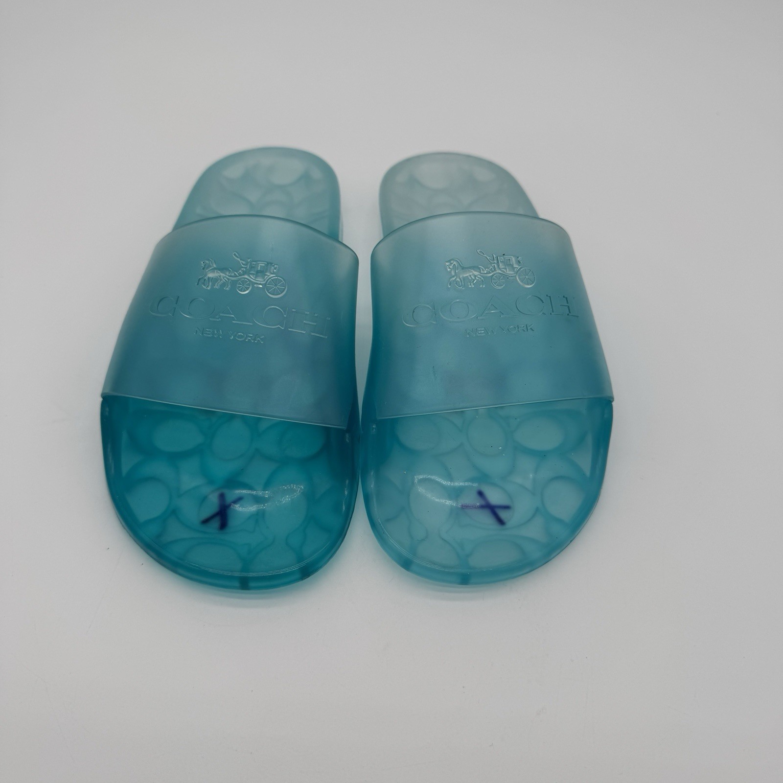 Coach Ulyssa Rubber Jelly Slide Sandals Sea Mist Blue Size 6B New Flaw C3068