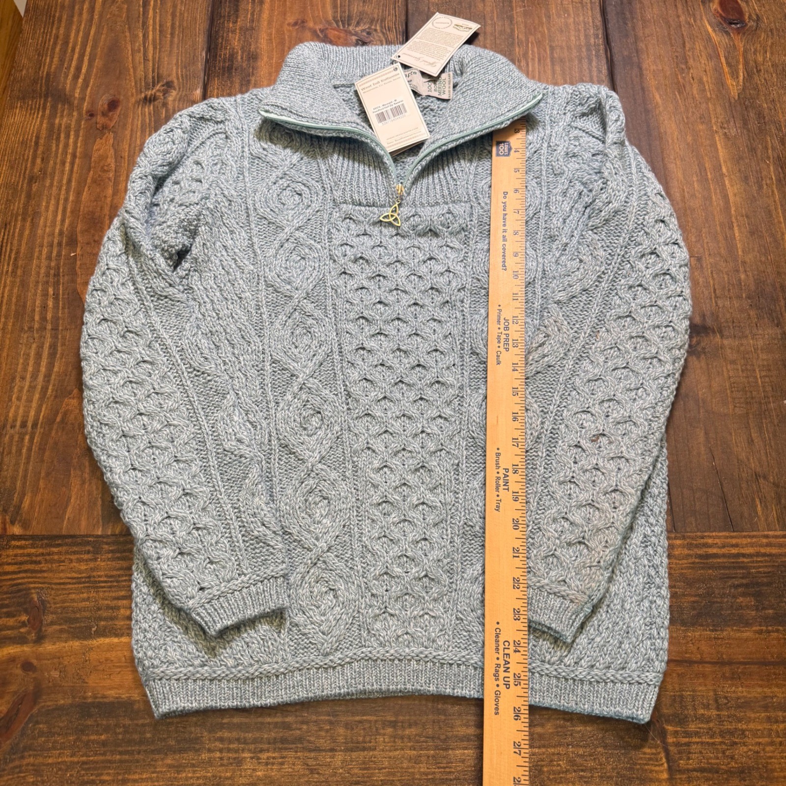 Aran Crafts Headford Half Zip Sweater Mermaid Blue 100% Merino Wool Ireland M