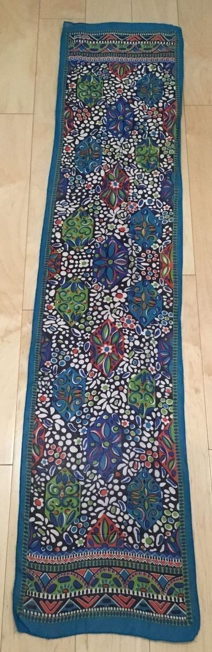 Missoni Blue and Green Flower Print 12.5″ X 60″ Silk Scarf Made in Italy