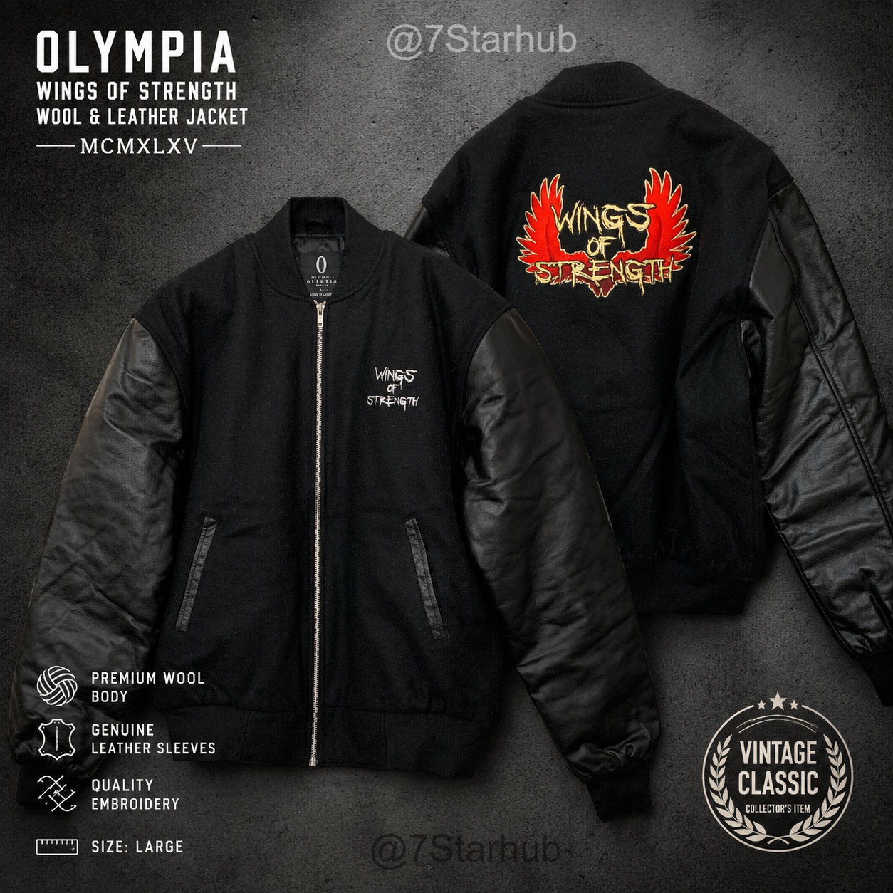 Black Wool Leather Varsity Bomber Jacket L Joe Weider Olympia Gym Rare