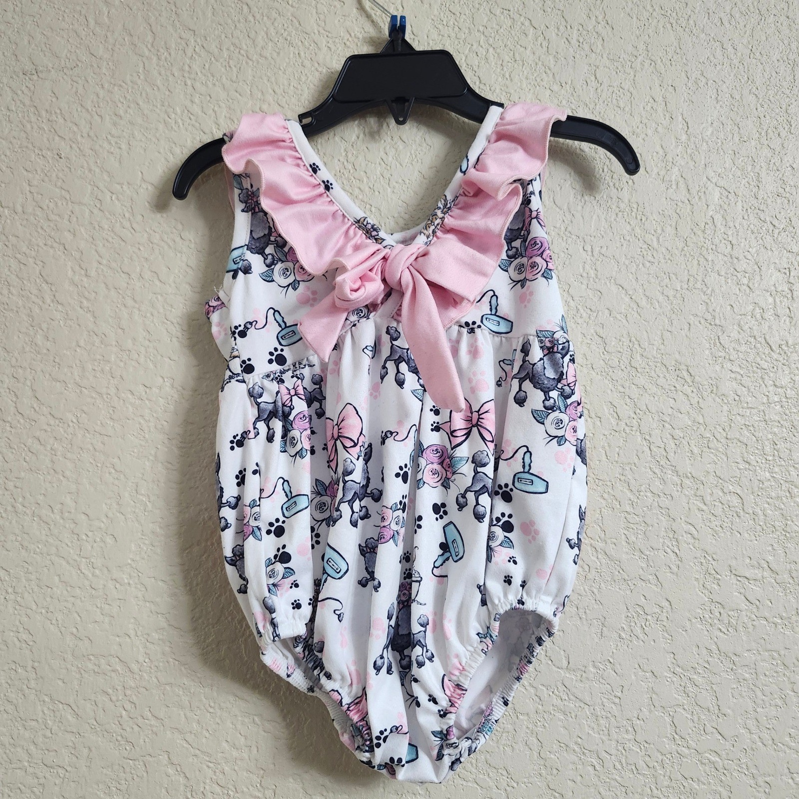Pete Lucy Pampered Pets Size 12-18M Girls Poodle Romper Sleeveless Pink Ruffle