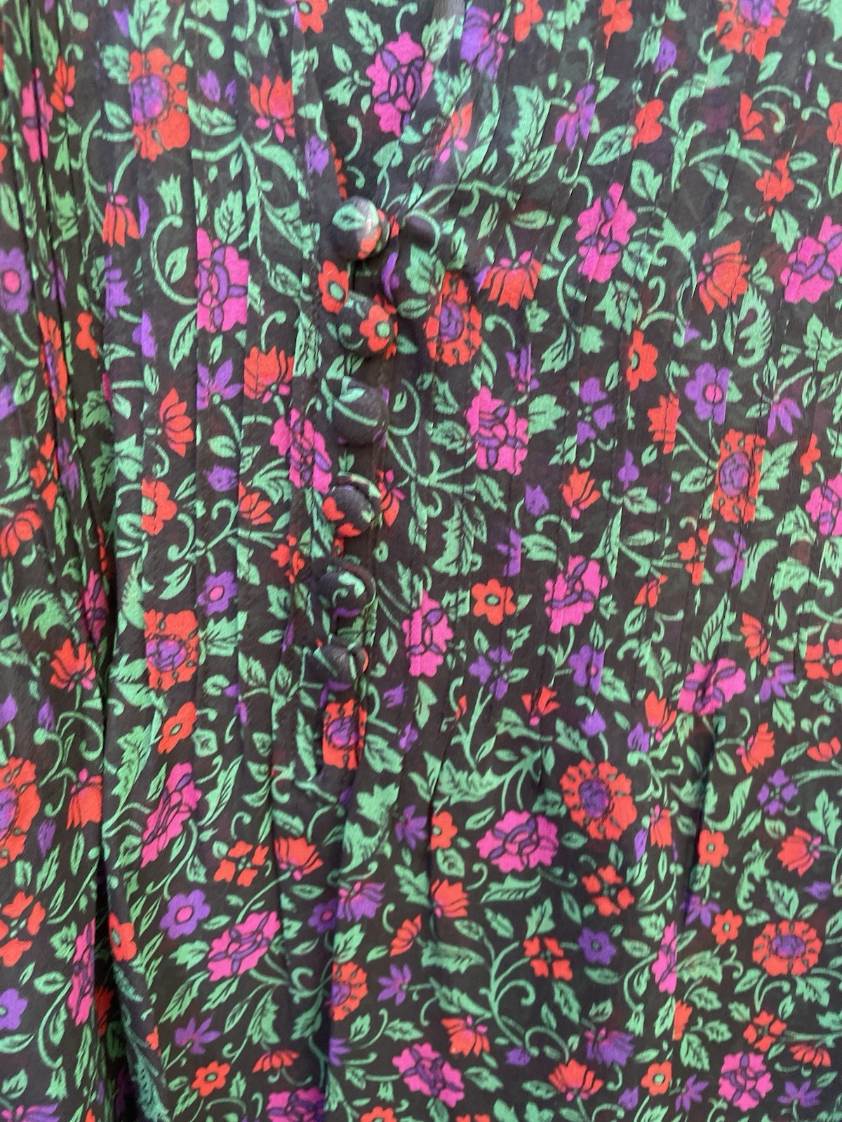 Veronica Beard | Black Multicolor Floral 100% Silk Blouse Long Sleeve Size 4