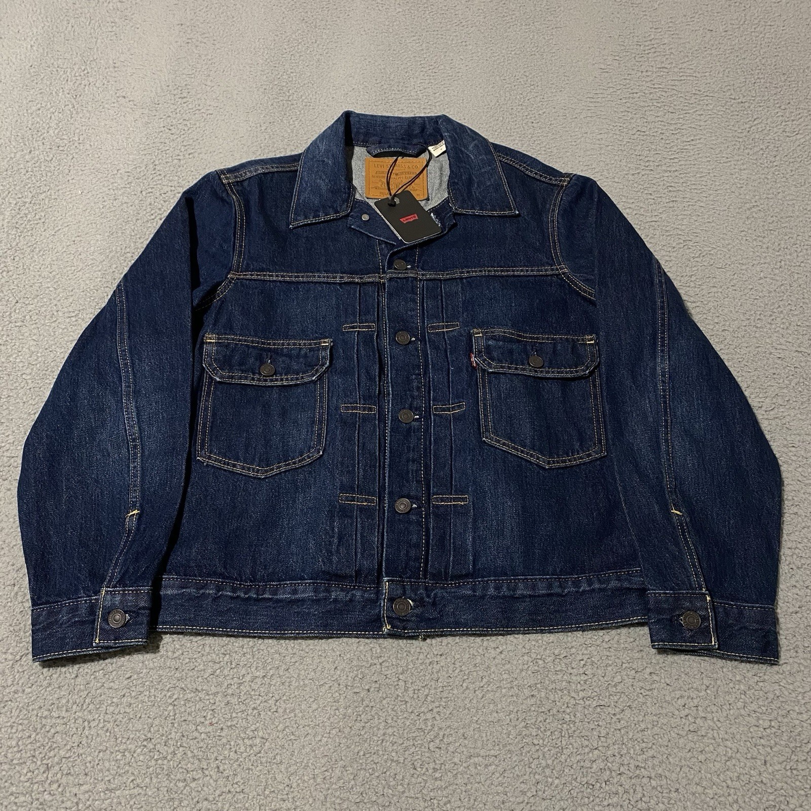 Levis Premium Type 2 Denim Jacket Mens Medium Blue Jean Relaxed Fit Trucker NEW