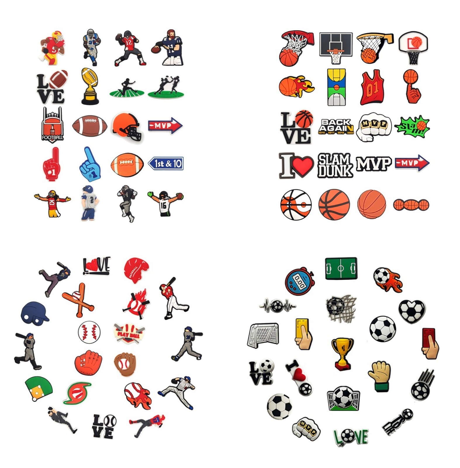 20Pcs Football Soccer Basketball Shoe Charms Bulk Pins for Boys Girls