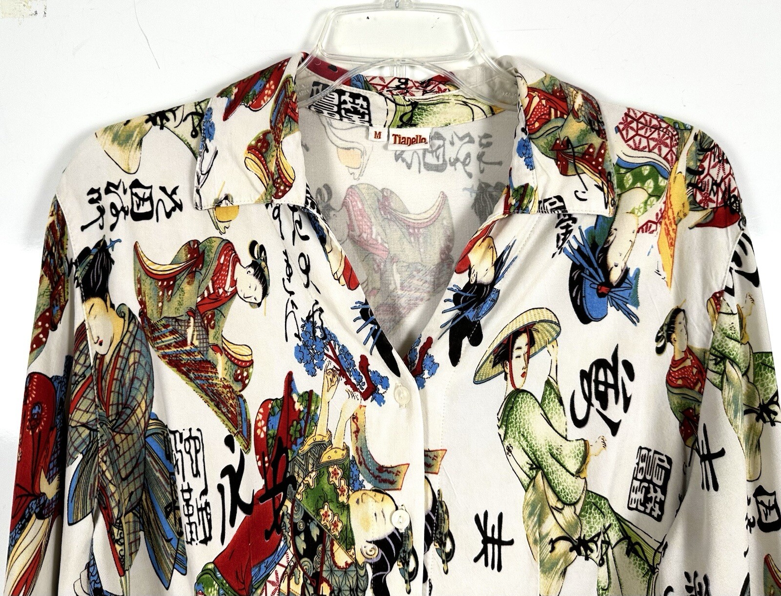 TIANELLO ASIAN STYLE GEISHA BUTTONS UP SHIRT -BLOUSE SIZE M MADE IN USA