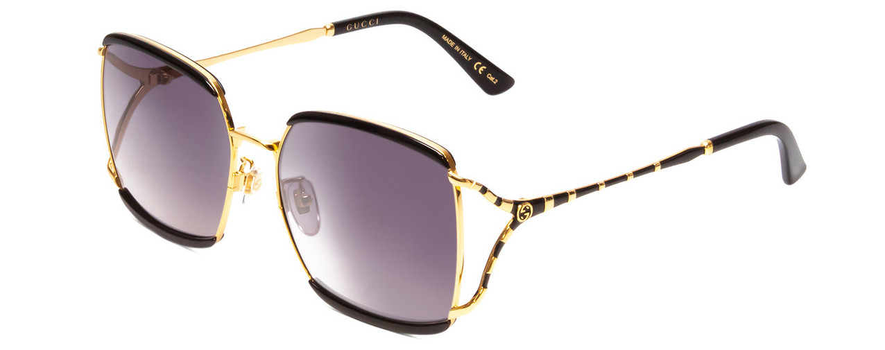 Gucci GG0593SK 001 59mm Oversized Square Sunglasses in Black/Gold and Gray Lens