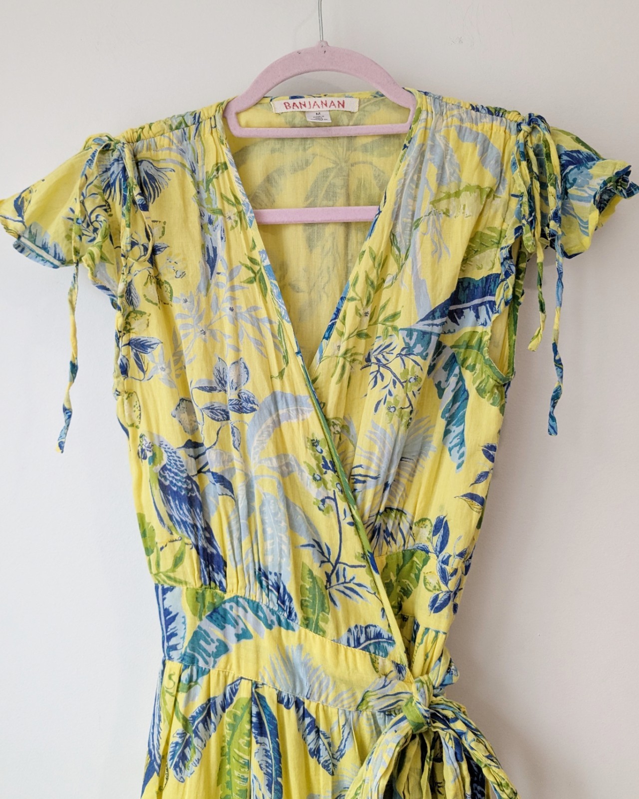 Banjanan Mercy Wrap Ruffled Cotton Voile Printed Midi Dress Sunshine Yellow M