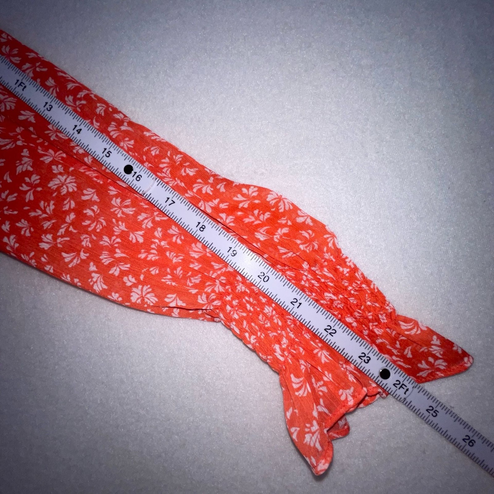 LOFT Orange Floral Ruffle Neck Tie Front Blouse Size M