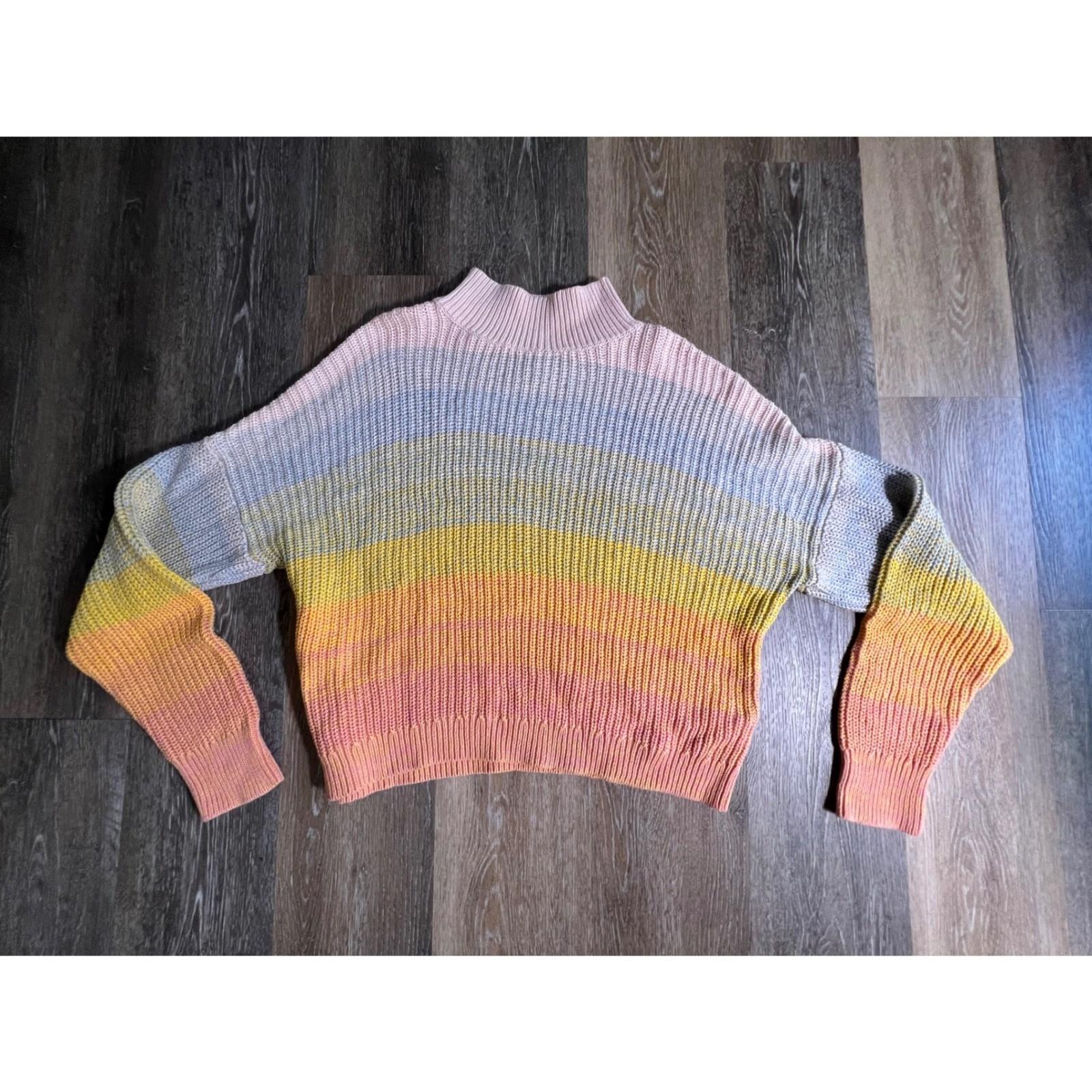LC Lauren Conrad Sweater Women XXL Multicolor Rainbow Ombre Mock Neck Knit 3066