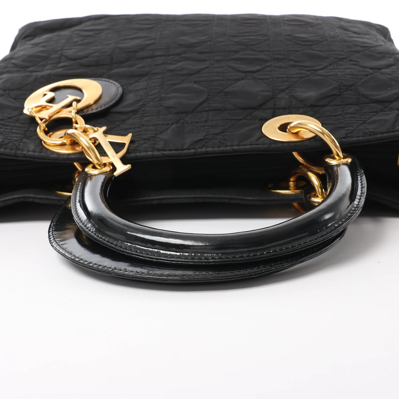Dior Lady Dior Large Cannage Nylon x Patent Leather 2Way Handbag in Black