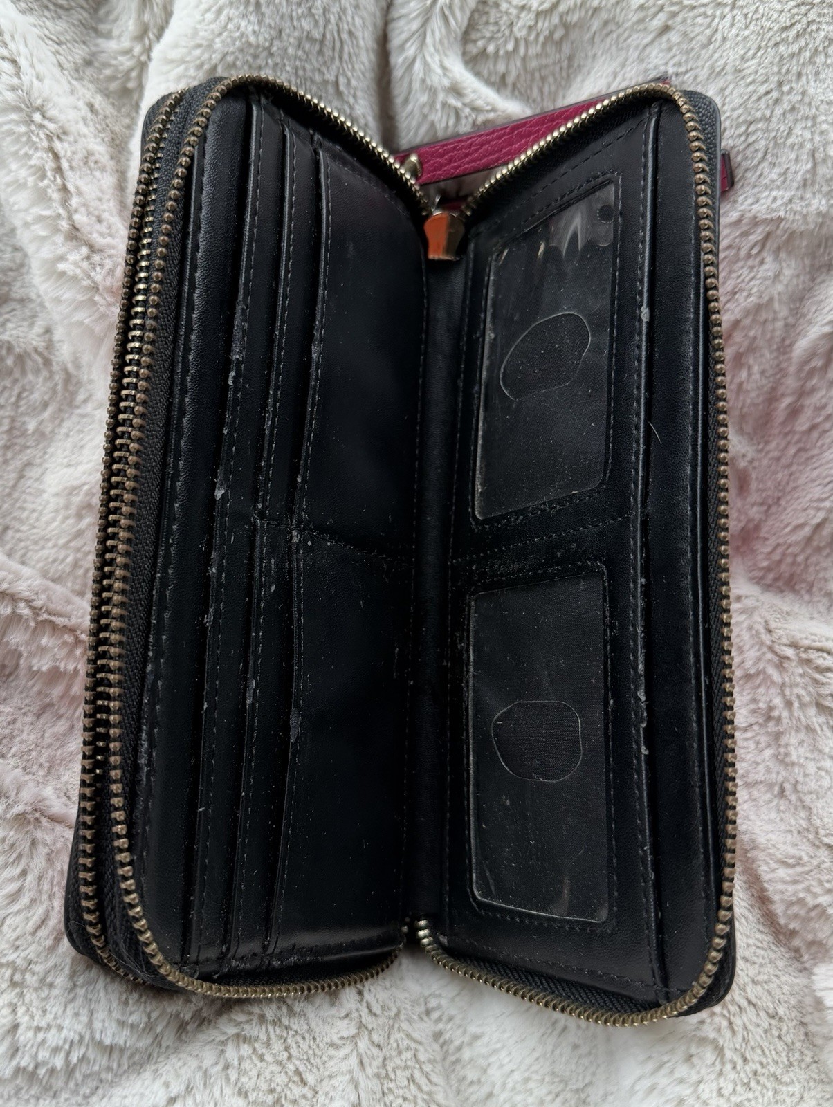 Mix No. 6 Women’s Pink Wallet 2 Zip Around Pockets Credit Card Slots Used