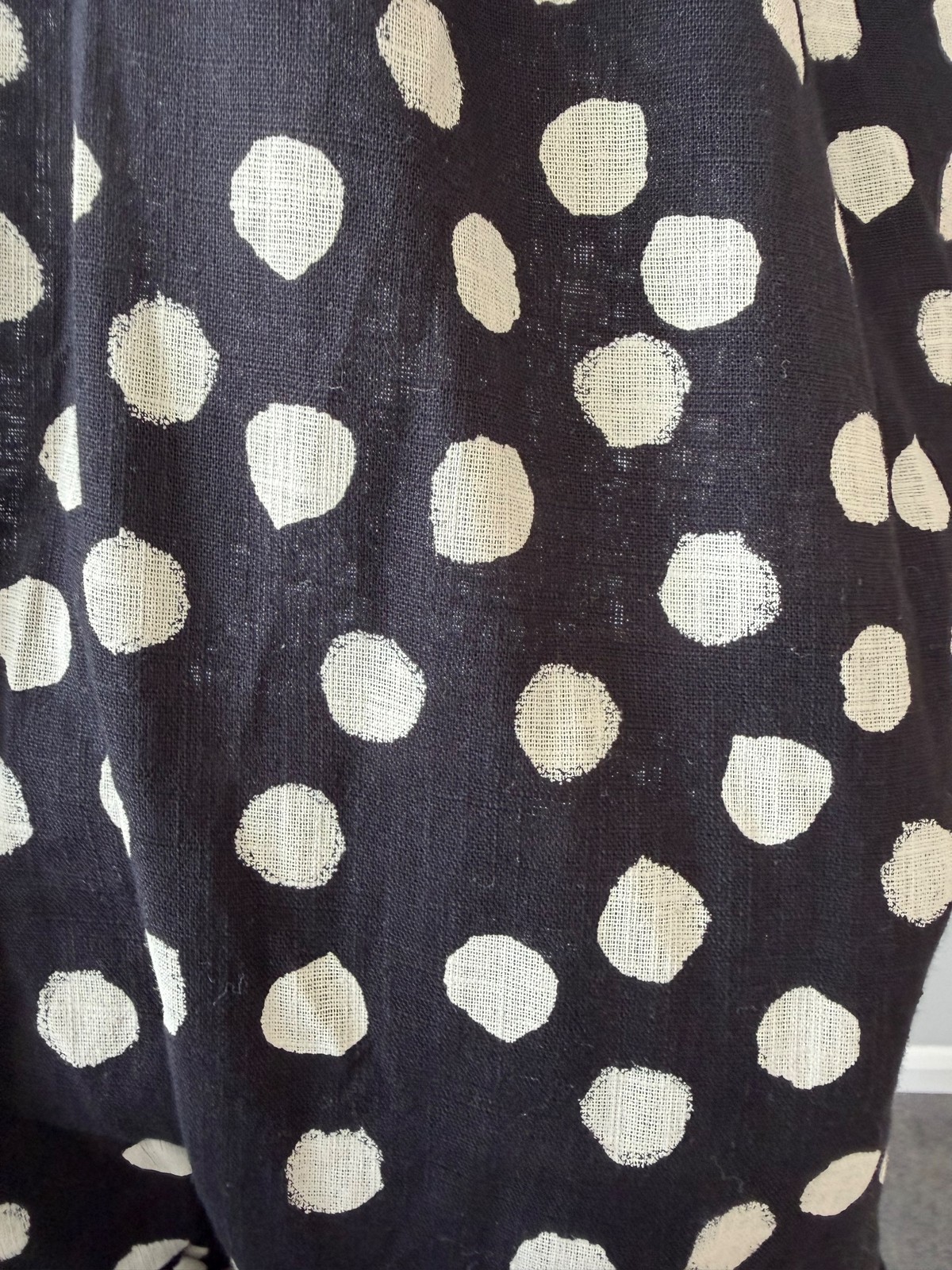 Next Black Beige Polka Dot Linen Cotton Midi Dress UK 10 Tassel Strap BNWT
